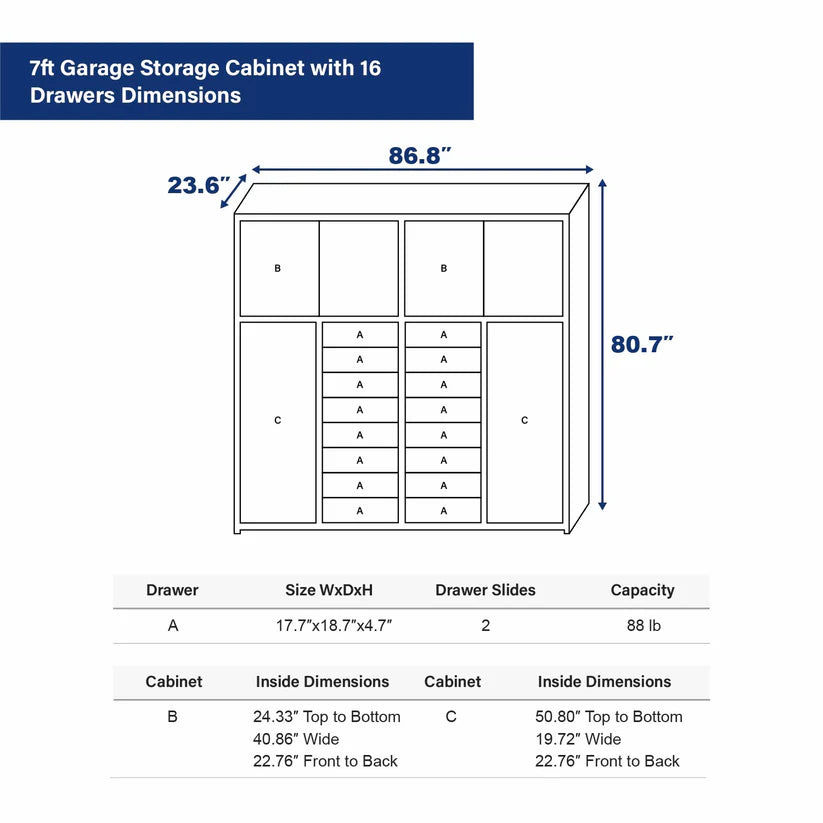 Thumbnail: Chery Industrial Heavy Duty 7ft Garage Storage Cabinet, 16 Drawers, Lockable Sto