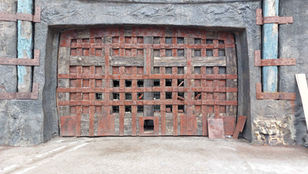 Metal grate entrance to an arena