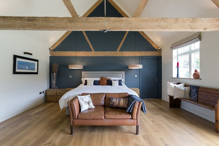 Wooden beams within a bedroom