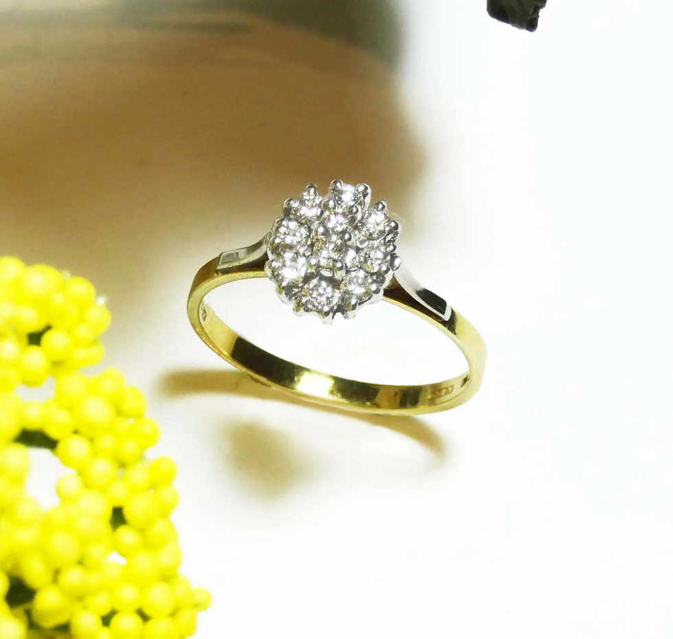 9ct yellow gold oval flower shape cluster diamond engagement ring