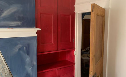 Red painted wall alcove