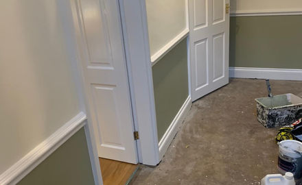 Hallway painted sage green