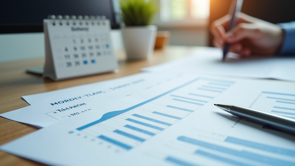Close-up view of a financial planner’s desk with a calendar, pen, and budget sheets