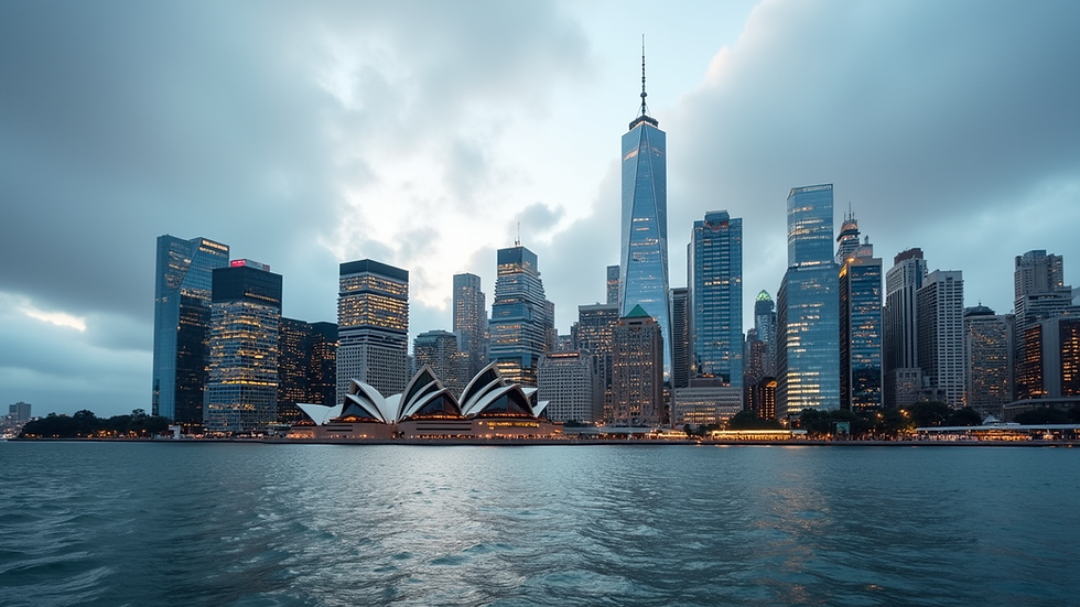 Eye-level view of Sydney city skyline with financial district buildings