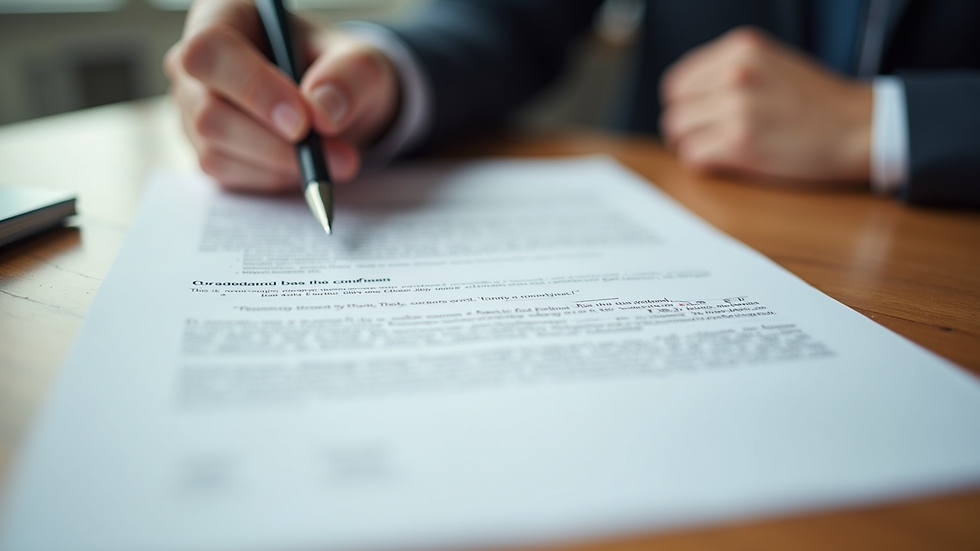Close-up of a contract and pen on a wooden desk, symbolising negotiation