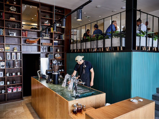 Inside of Unido Coffee Roasters coffee shop in Panama City, Panama
