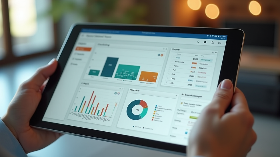 Close-up view of a tablet displaying property management software dashboard