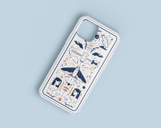 iPhone case illustrated by Anju Draw for OhMyCase — blue and orange mystical design