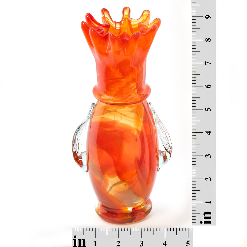 Miniatura: Mid-Century Modern LE Smith Viking Amberina Orange Swung Handkerchief Vase Art G