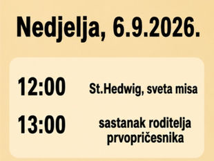 Upis novih prvopričesnika - nedjelja 6.9.2026.