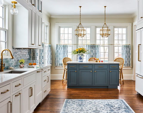White and Blue Historic Kitchen