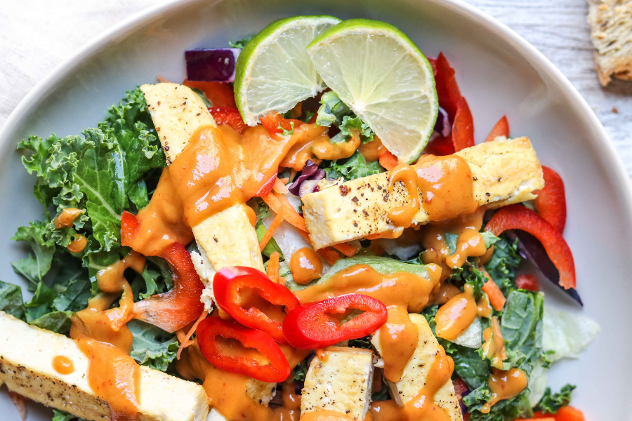Kale Tofu Salad with Peanut Dressing