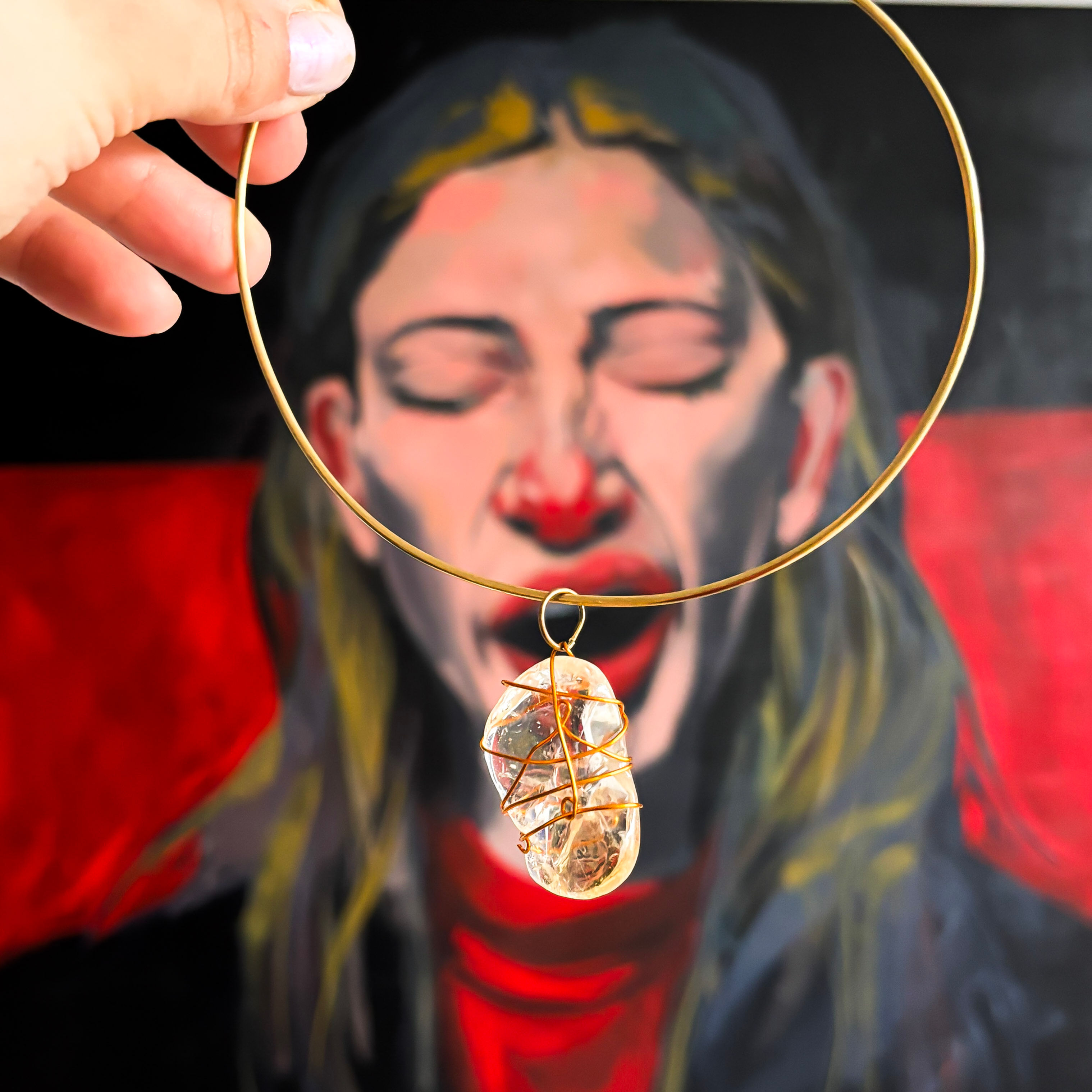 NiroChoker - Sitrin Taşlı Pirinç Kolye