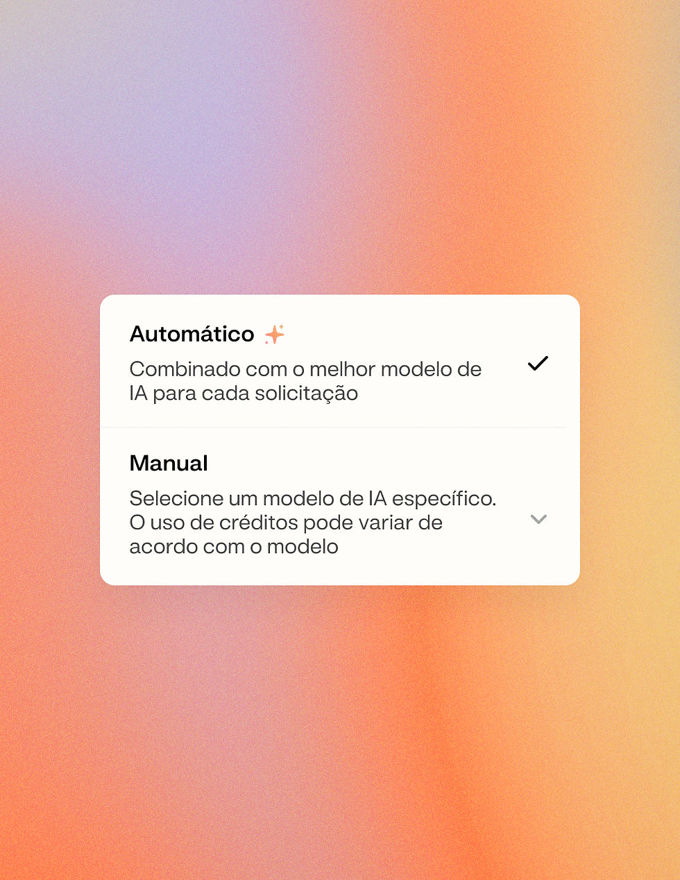 Tela de configurações da Base44 mostrando opções de seleção de modo de IA automático e manual.