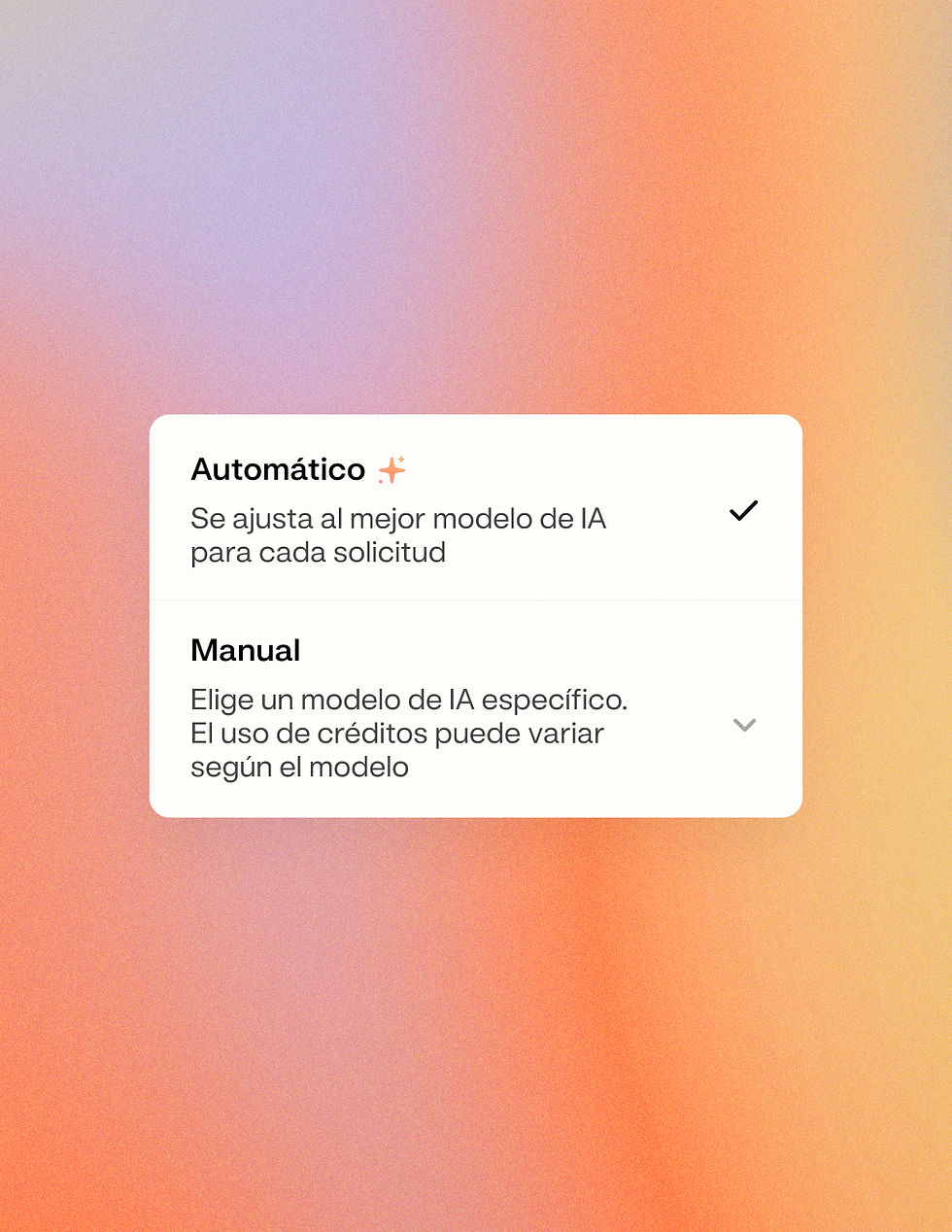 Interfaz de Configuración de Base44 que muestra las opciones de selección de modo de IA automático y manual.