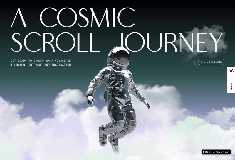 A screen capture of a space themed website using scroll animation