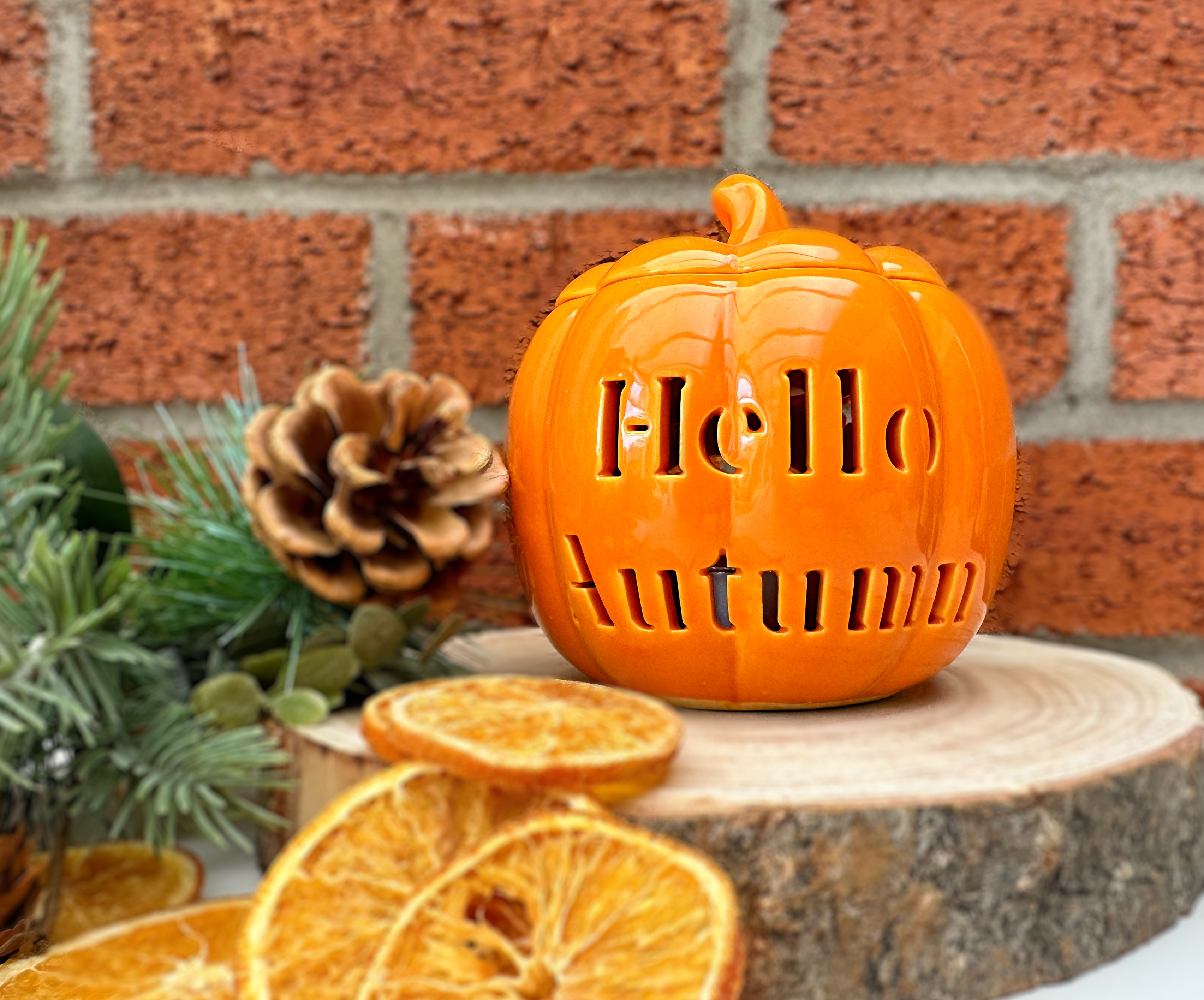 'Hello Autumn' Pumpkin Burner With Lid