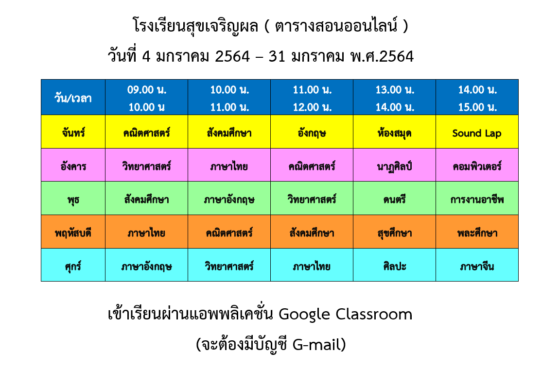 à¸•à¸²à¸£à¸²à¸‡à¸ªà¸­à¸™à¸­à¸­à¸™à¹„à¸¥à¸™ à¹‚à¸£à¸‡à¹€à¸£ à¸¢à¸™à¸ª à¸‚à¹€à¸ˆà¸£ à¸à¸œà¸¥