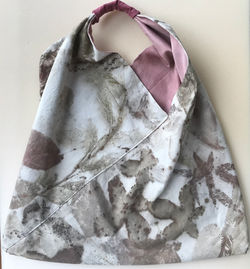 Ecoprint and naturally dyes cotton lined tote bag