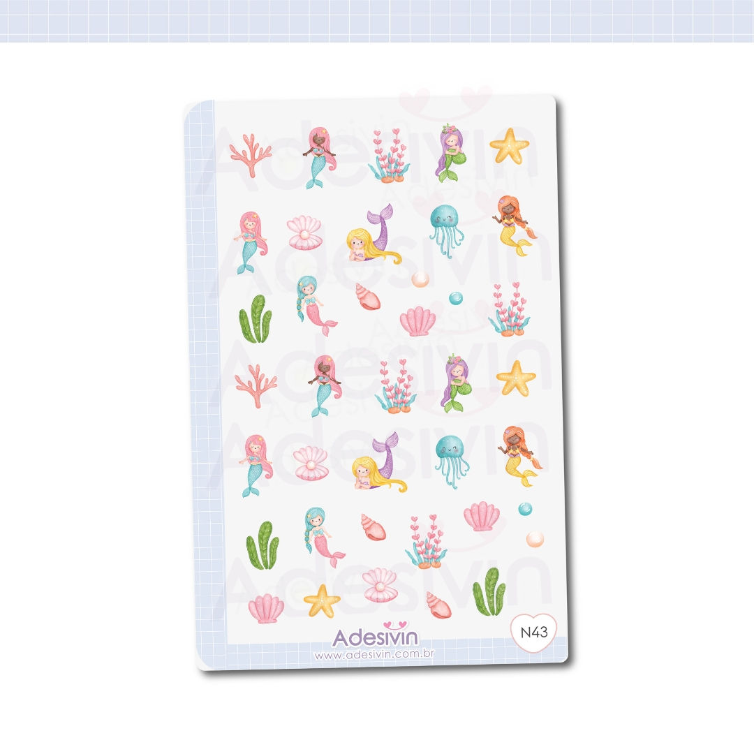 N43 - Cartela de Adesivo Sereias