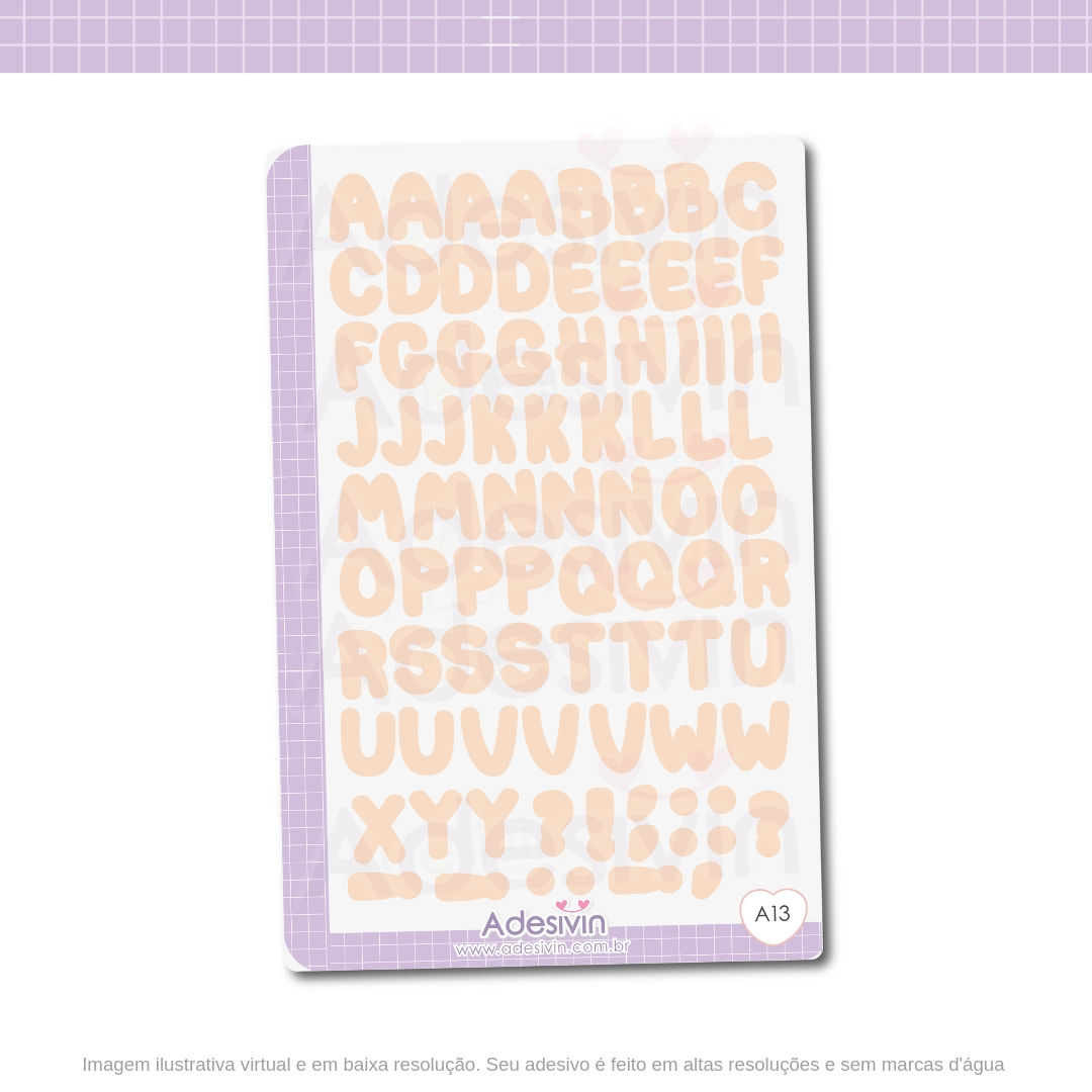 A13 - Cartela Adesivo Alfabeto Tons Terrosos Rosado