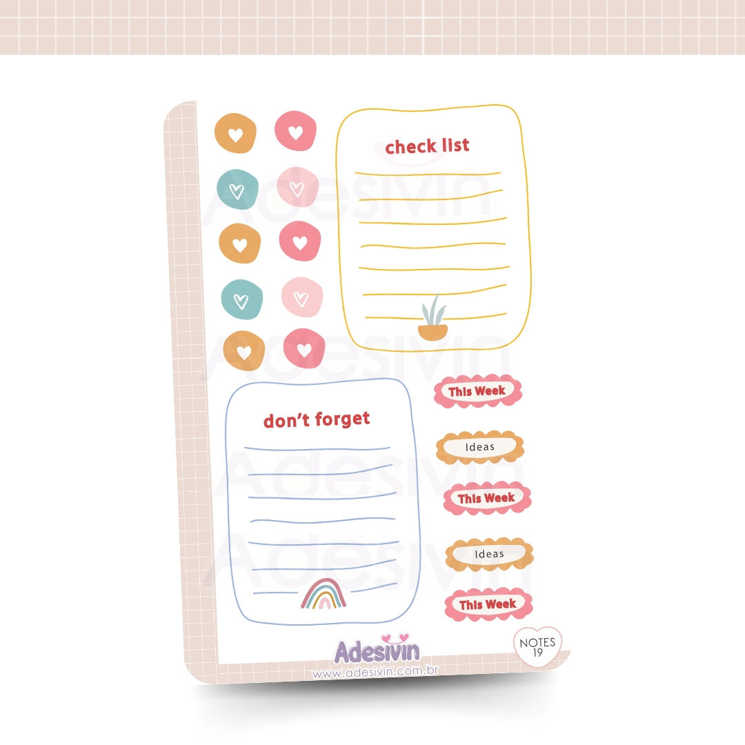 Notes19 - Cartela de Adesivos Lista