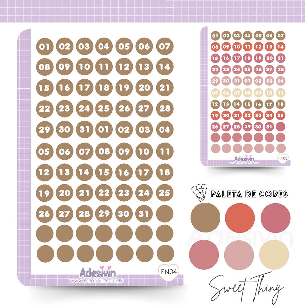Miniatura: FN03/09 - Cartela Adesivo Números Paleta Sweet Thing