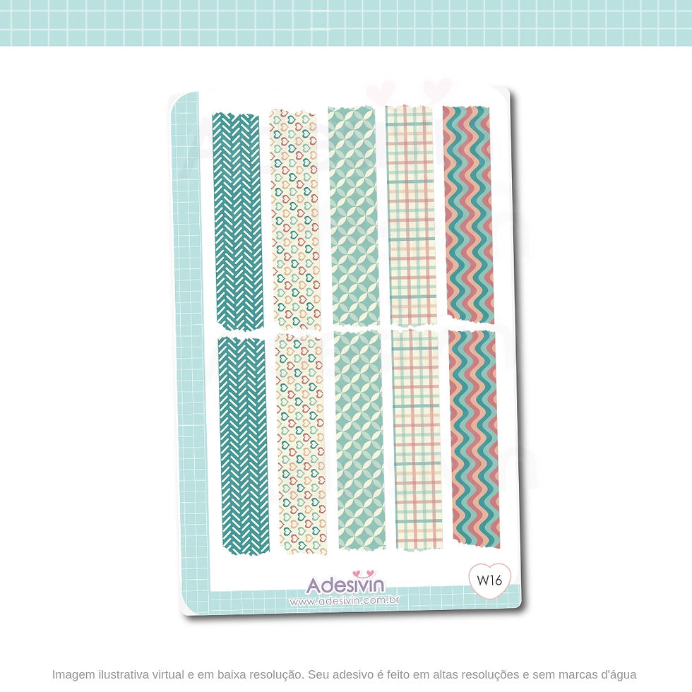 W16- Cartela de Adesivo Fake WashiTape - Retro