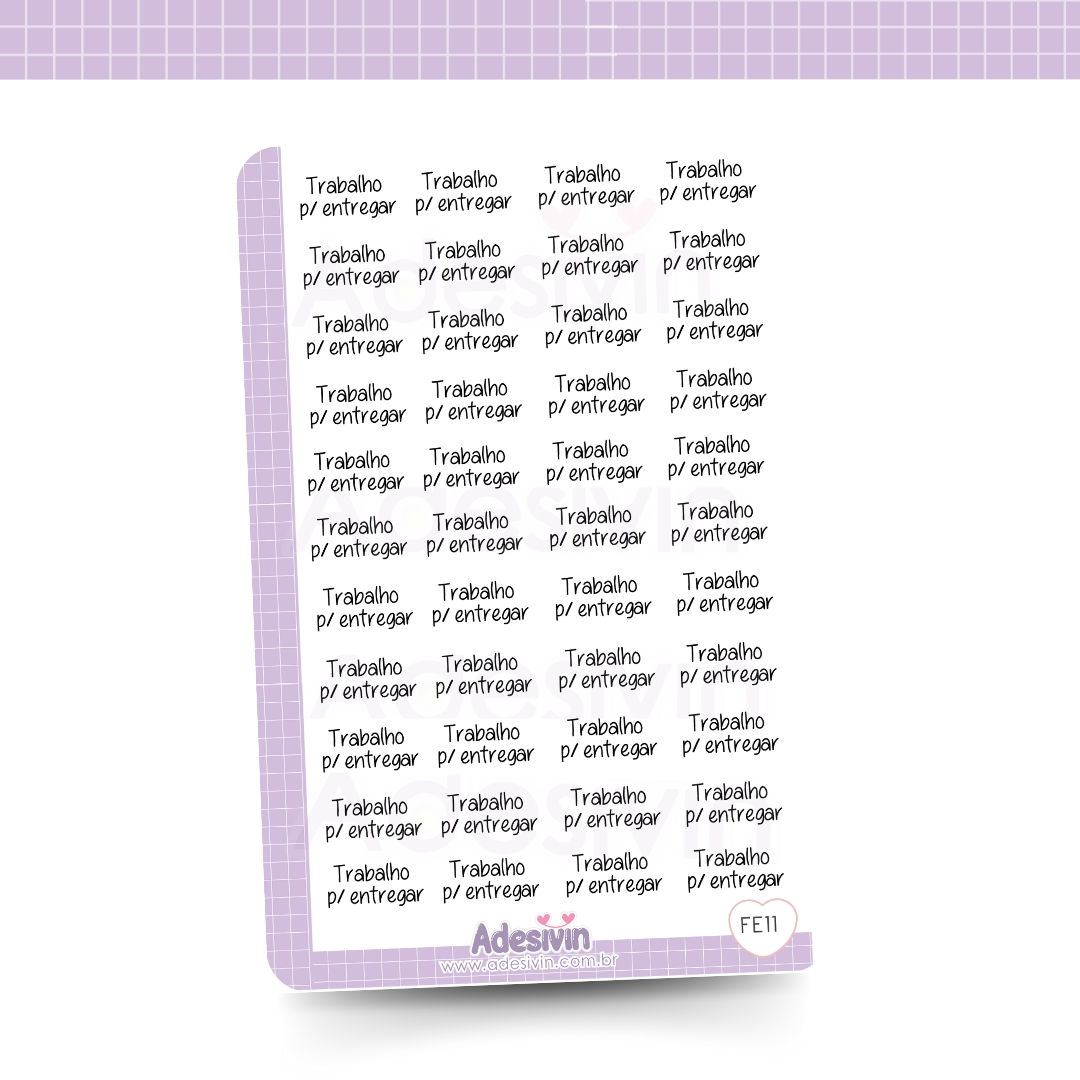 FE11 - Cartela Adesivo Funcional Trabalho P/ Entregar