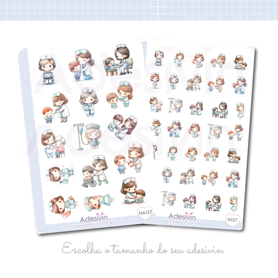 N127 - Cartela de Adesivo Enfermeira/Pediatra