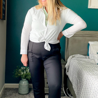 womens casual business casual dress pants and button down outfit plus size curvy midsize