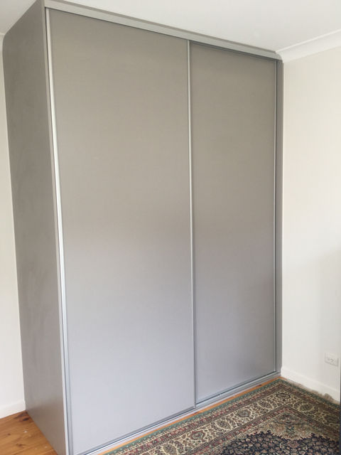 Stone Grey Melamine framed sliding panel wardrobe doors Melbourne - 2 door