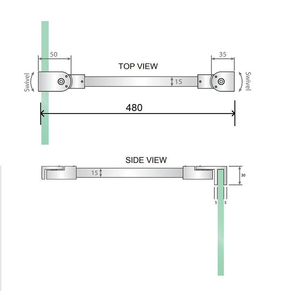 Thumbnail: frameless shower screen brace arm for DIY shower screen melbourne - Specs