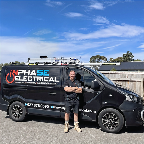 Electrician, Kaine, by INPHASE ELECTRICAL van.