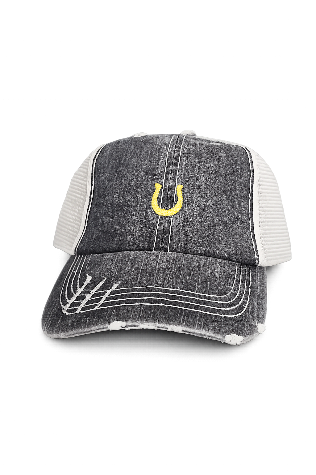 Lucky Trails Vintage Trucker Hat with horseshoe logo