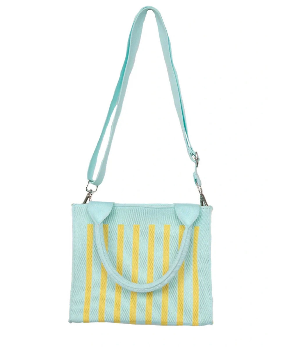 Mini striped tote bag with light blue and yellow stripes
