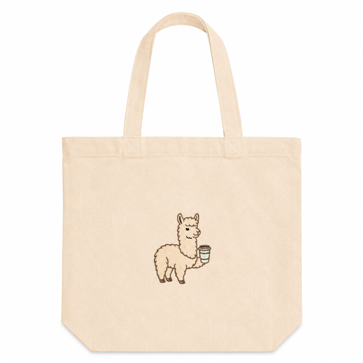 Alpaca with Coffee Embroidered Tote