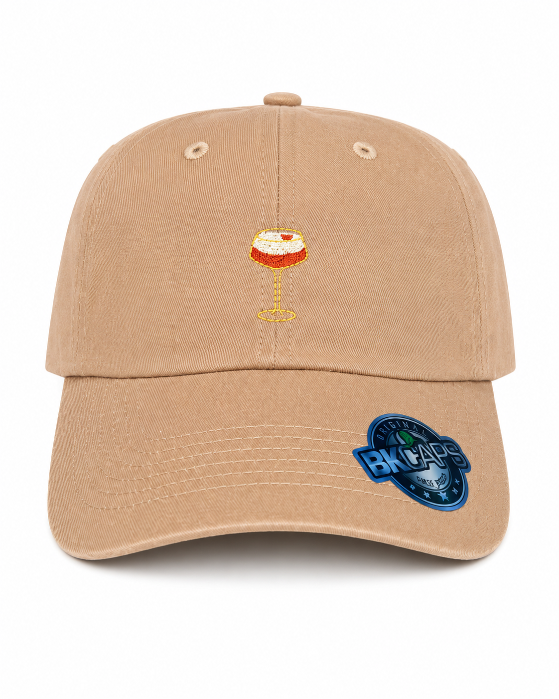 Tan Sip & Savor Dad Hat with small embroidery
