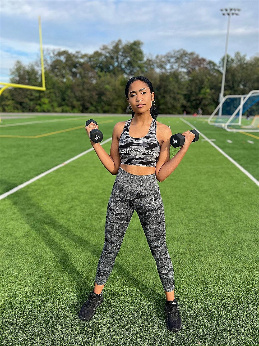 Thumbnail: #TrusttheProcess Gray Camo Sports Bra