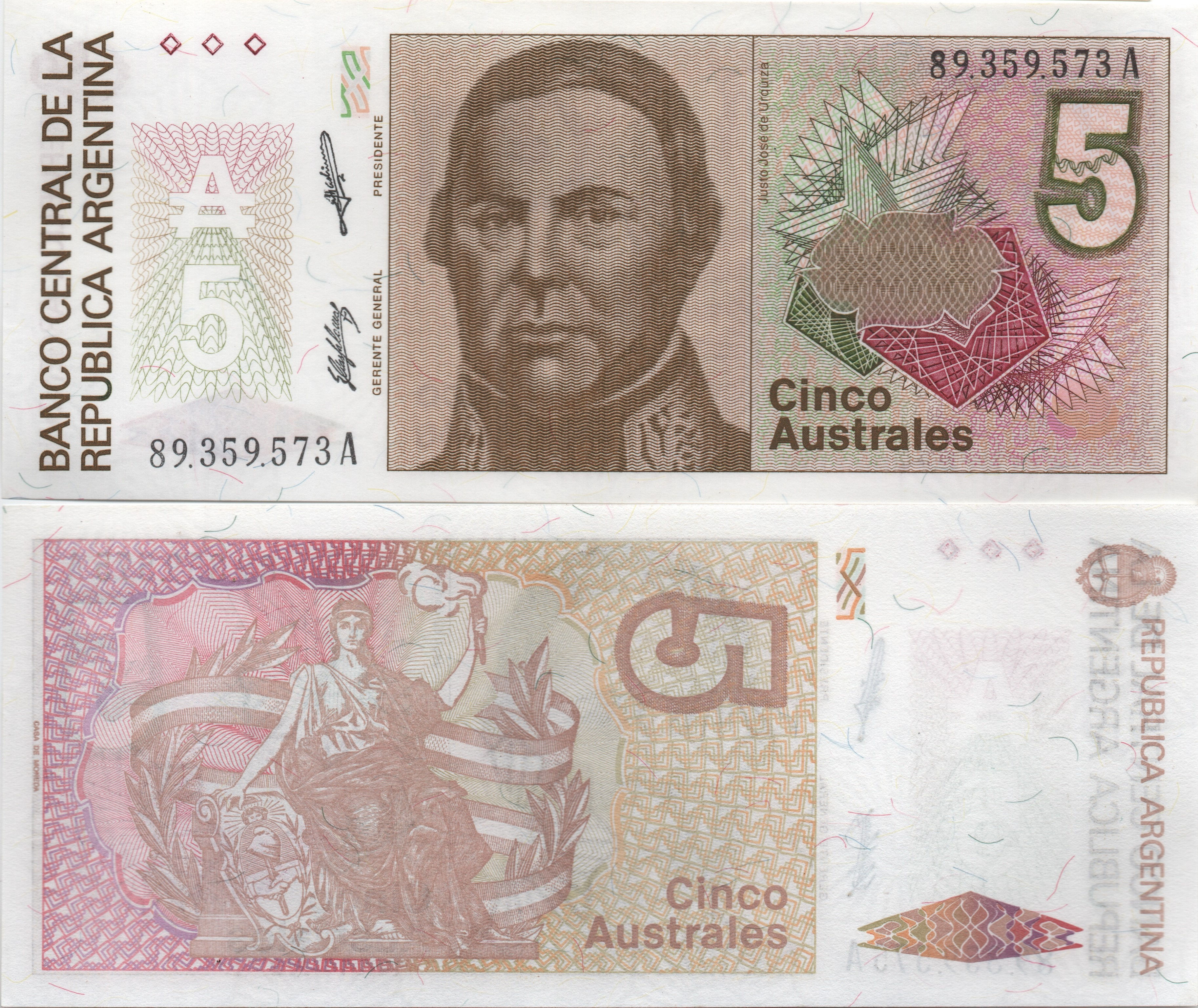Argentina billete de 5 australes
