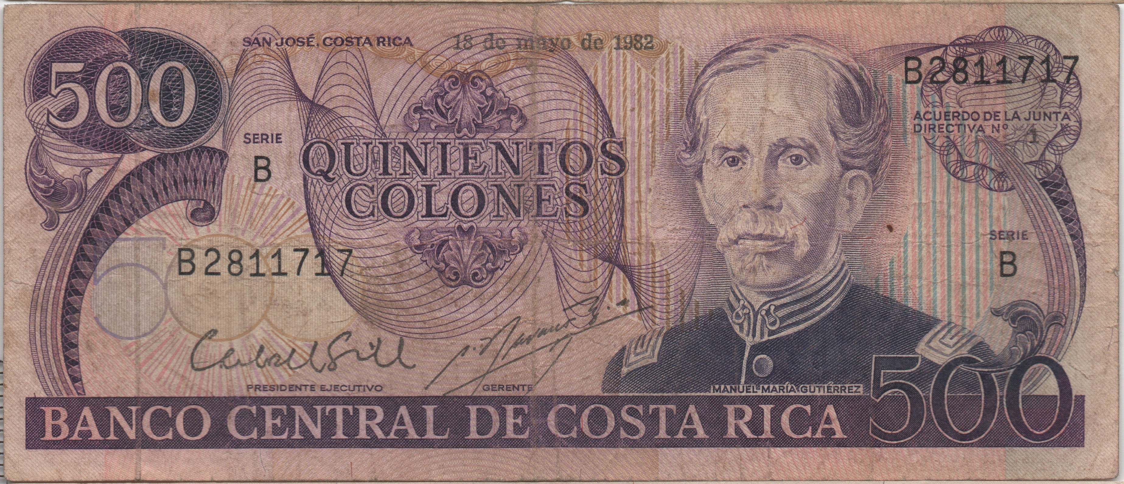 Costa Rica Billete de 500 colones Serie B