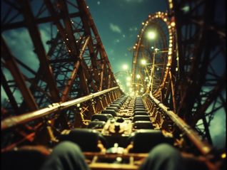 “View from a roller coaster seat climbing toward a steep loop, symbolizing the emotional ups and downs of parenting teenagers.