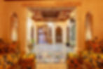 Lobby with blue tiles, arches, and traditional decor