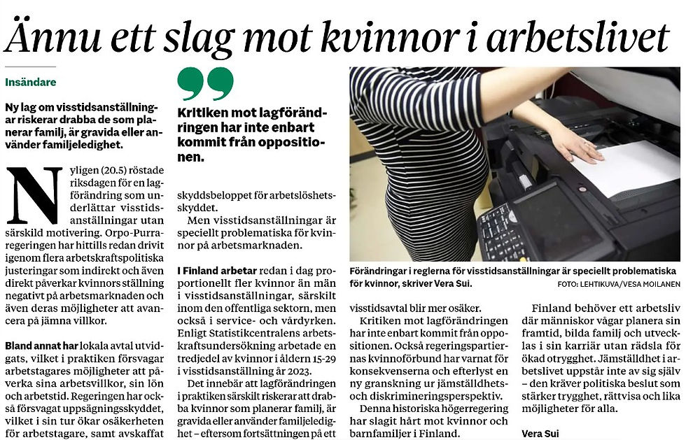 Skärmdump på insändaren i Vasabladet 23.5.2026.