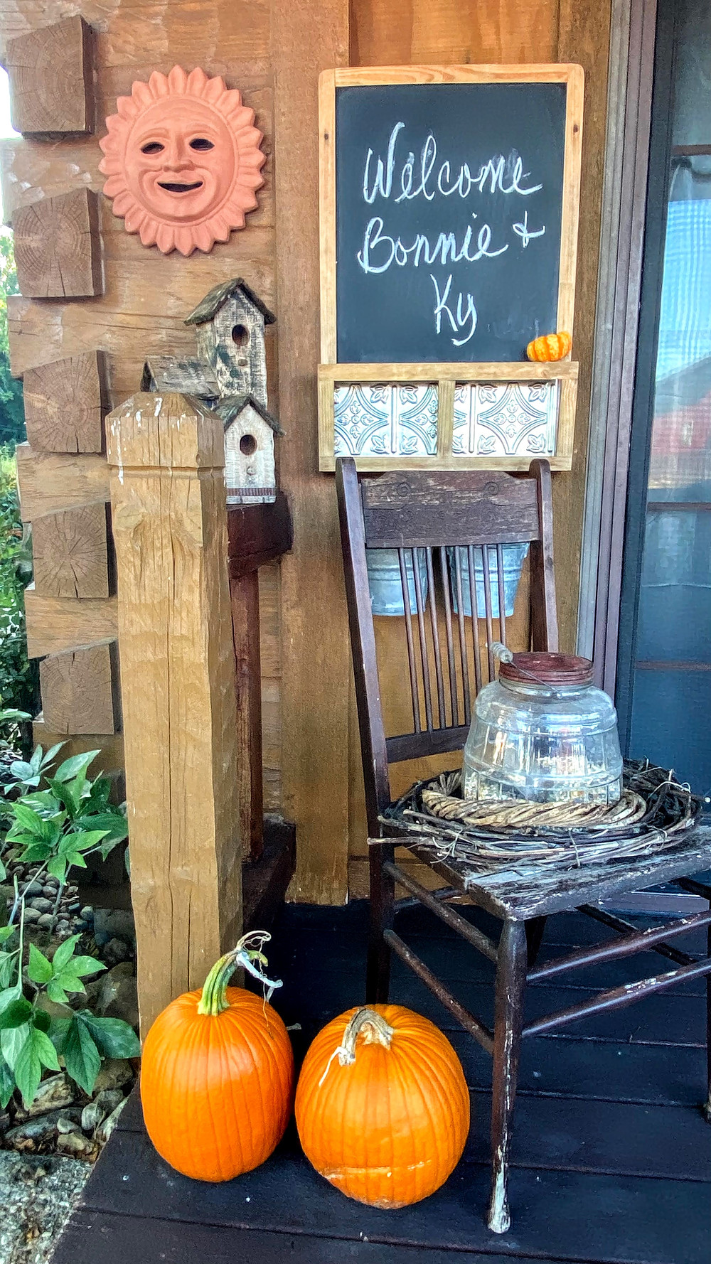 Decorated porch at Airbnb to welcome specific guests