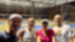 Four pickleball players in Guatemala city at the international school. Ky Coffey, Bonnie Coffey