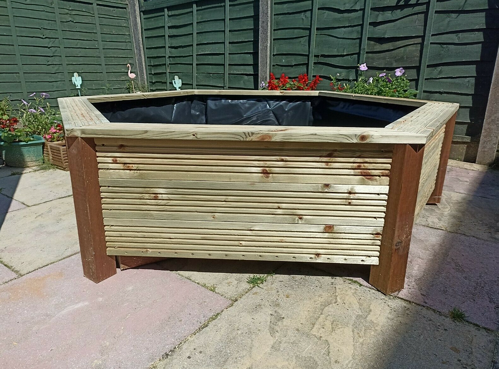 Thumbnail: Large raised wooden water garden with seating