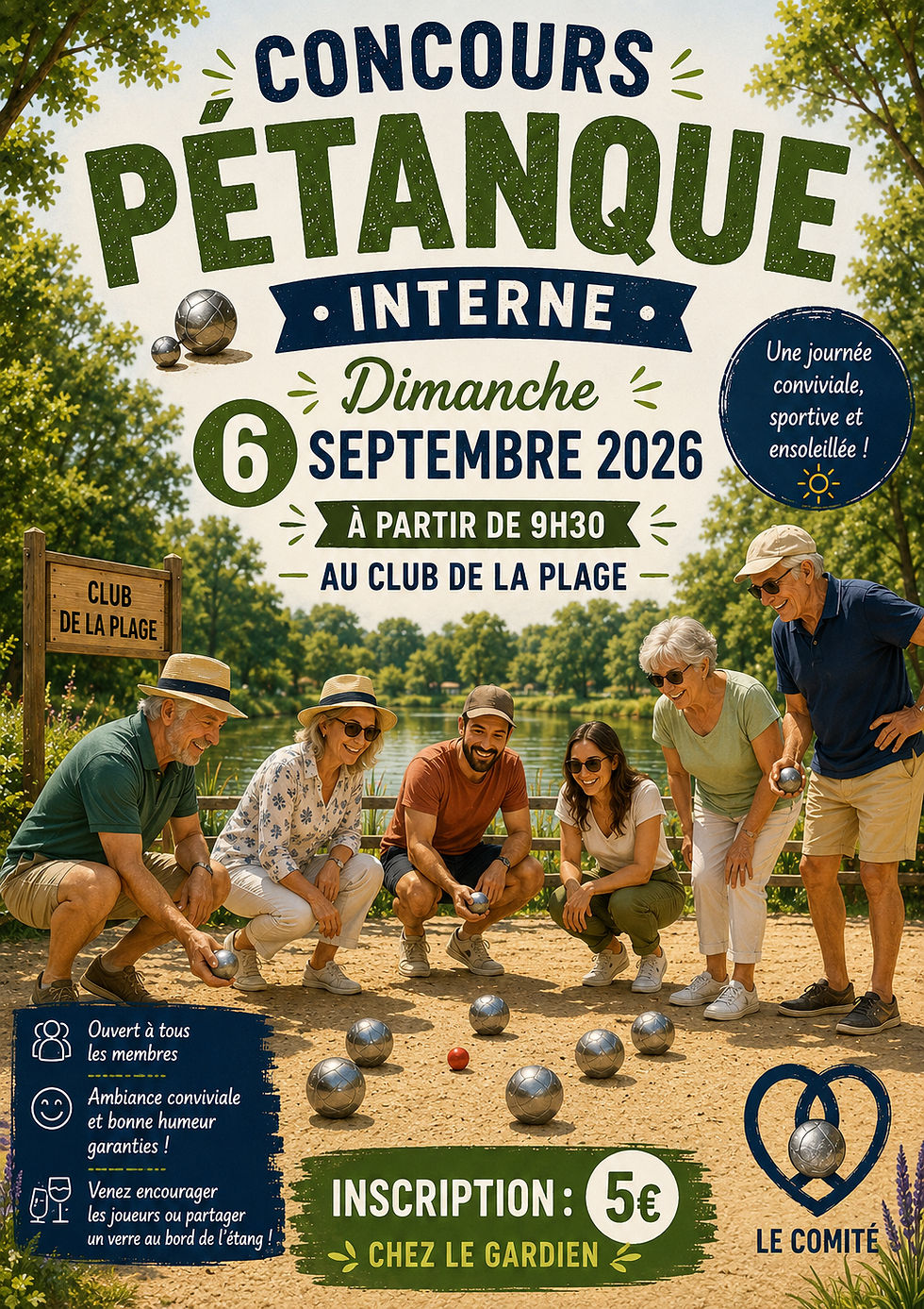 🎯 CONCOURS DE PÉTANQUE INTERNE – DIMANCHE 6 SEPTEMBRE 2026 AU CLUB DE LA PLAGE