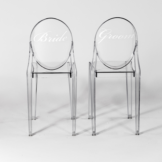 Bride and Groom Clear Chairs $18