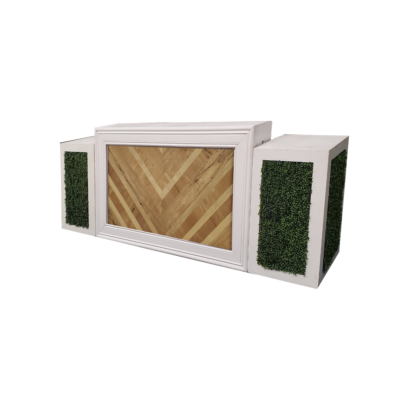 White Frame/Herringbone Insert with Hedge Pedestals $350